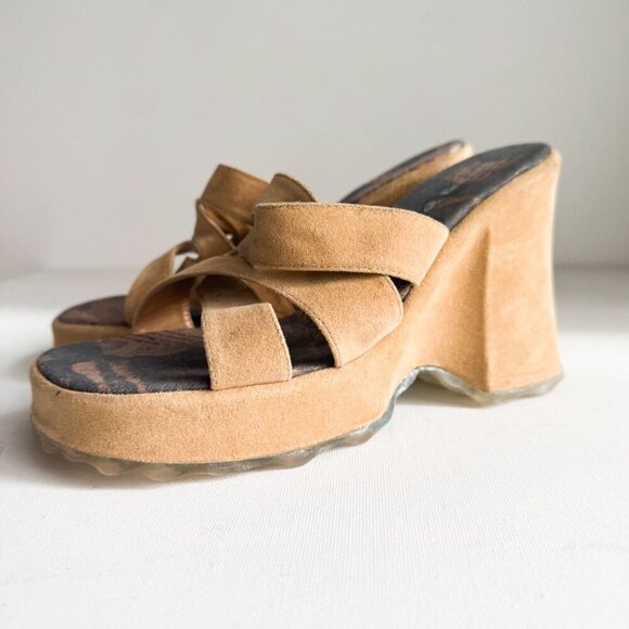 Vintage Spring Chunky Light Beige Wedge Sandal Slides 40 - Picture 4 of 10